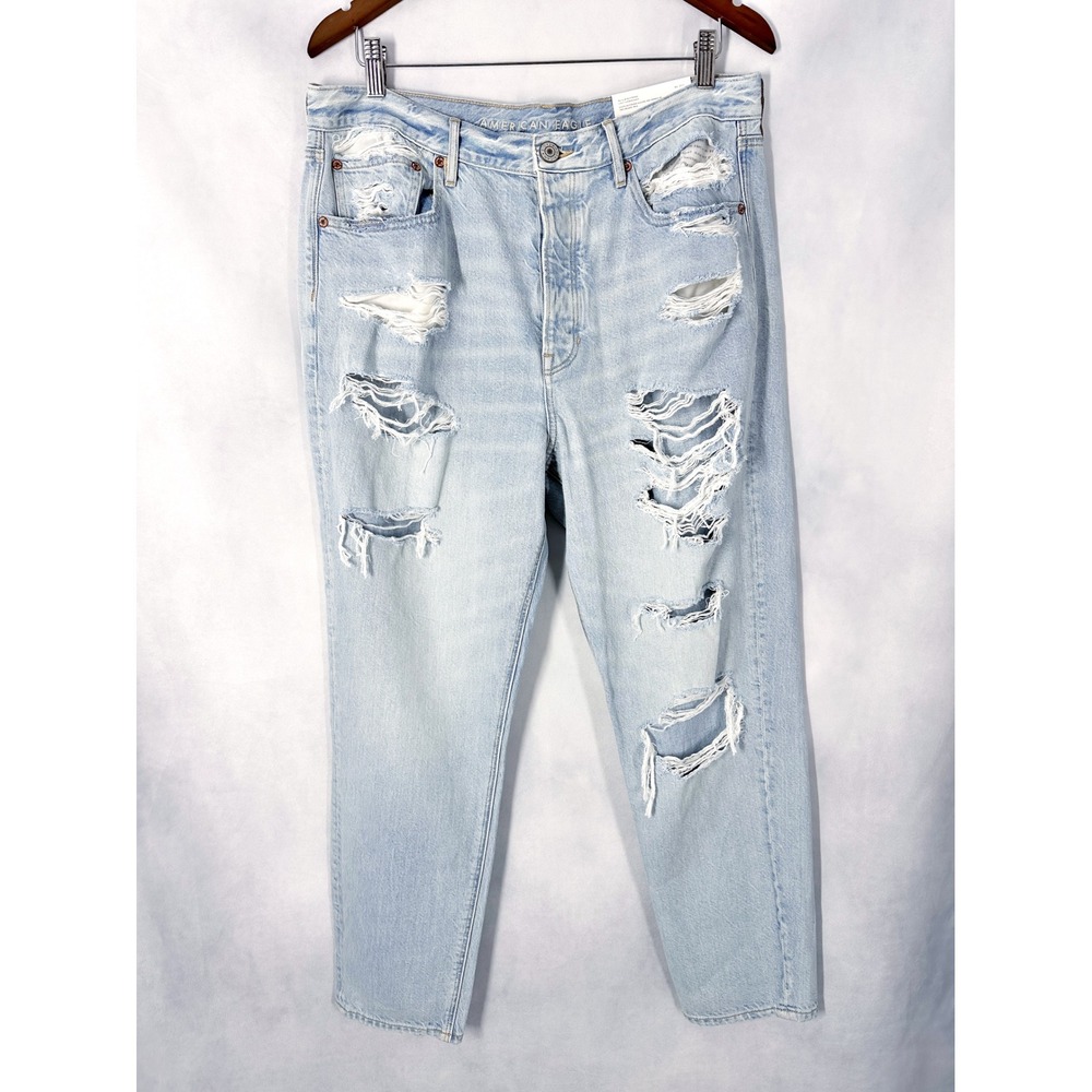 American Eagle LONG 90s Slim Boyfriend Distressed Acid Wash Jeans Womens Size 14